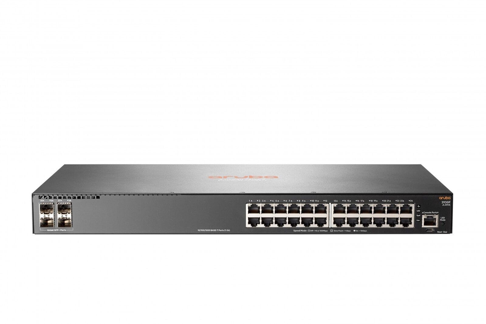 HPE Aruba Networking 2930F 24G 28Port JL259A Network Switch - 24x GbE (10/100/1000) Ports, 4x SFP, Layer 3, Managed, Capacity: 56 Gbps, Throughput: 41.7 Mpps (New)(Renewed)