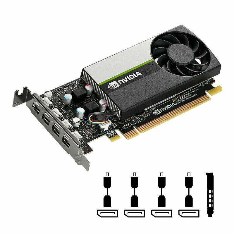PNY Nvidia Quadro T600 4GB GDDR6 Single-Slot Graphics Card - 640 CUDA Cores, 128bit, 160GB/s, 4x Mini DisplayPort 1.4, 40W, PCI Express 3.0x16 w/ 4 Adapters, High & Low Profile Bracket (New) (Renewed)