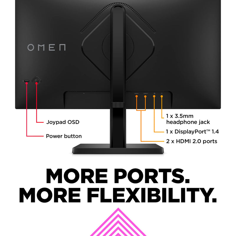 HP OMEN 24 Gaming Monitor, 23.8'' Full HD IPS 165hz, Gaming Console Compatible, 2x HDMI 2.0, 1x DisplayPort 1.4, AMD FreeSync Premium, Tilt, Pivot & height adjustments, VESA Mountable, Black (Renewed)