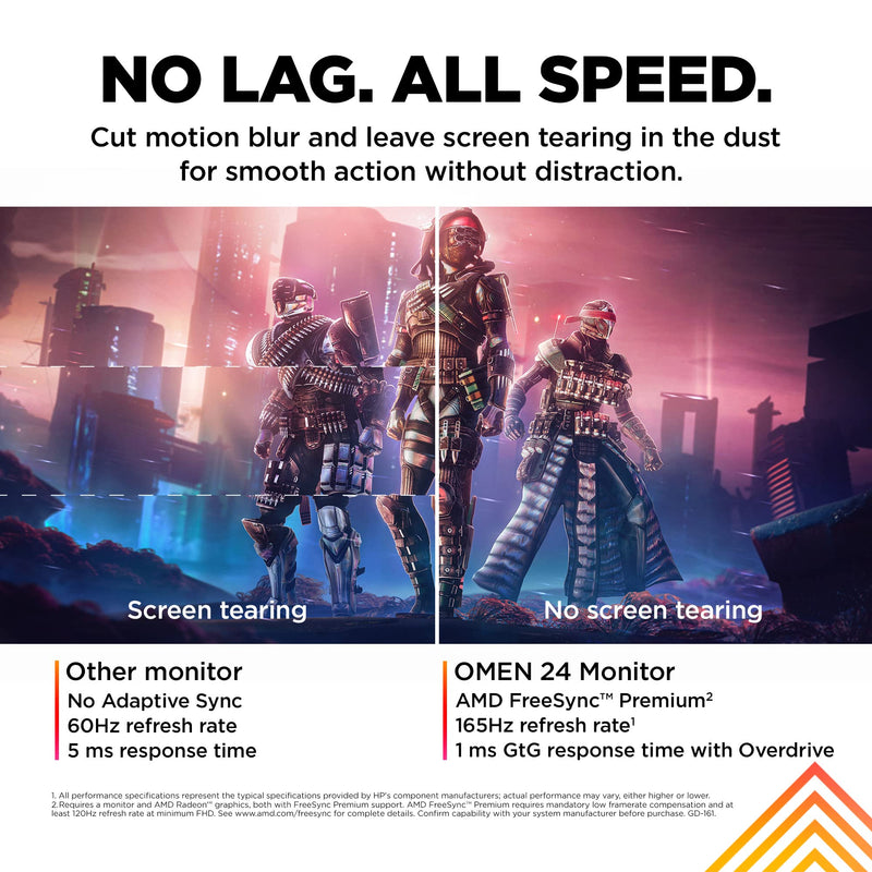 HP OMEN 24 Gaming Monitor, 23.8'' Full HD IPS 165hz, Gaming Console Compatible, 2x HDMI 2.0, 1x DisplayPort 1.4, AMD FreeSync Premium, Tilt, Pivot & height adjustments, VESA Mountable, Black (Renewed)