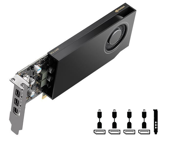 PNY Nvidia RTX A400 4GB GDDR6 Single Slot, Low Profile Graphics Card with mini displayport adaptors