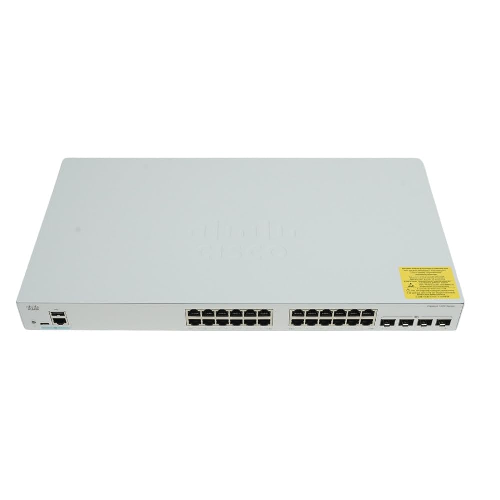 Cisco Catalyst C1300-24P-4X Layer 3 Managed Switch  24x Gigabit PoE+ Ports, 4x 10G SFP+ Uplinks, Enterprise-Class, Advanced Security, Stackable, Fanless, Rack-Mountable, 195W PoE (New) (Renewed)
