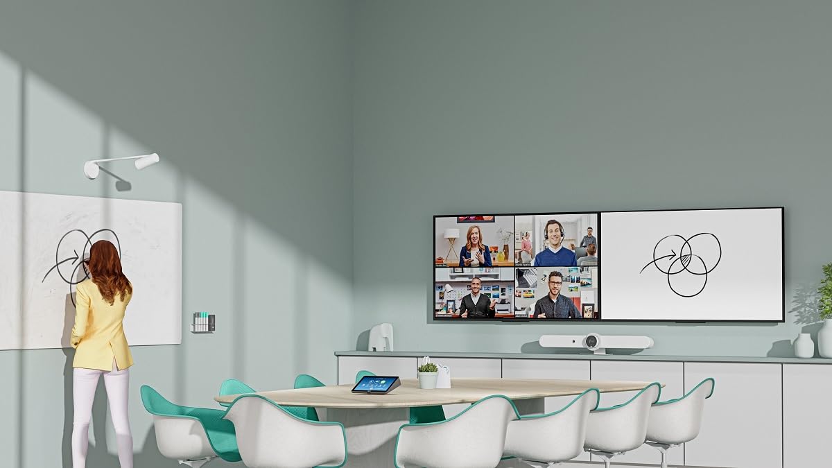 Logitech Scribe Whiteboard Camera for Video Conferencing Rooms  1080p Capture, Built-In AI, Presenter Removal, Wireless Share, Native Teams, Zoom, Meet Integration, 960-001332 (New) (Renewed)