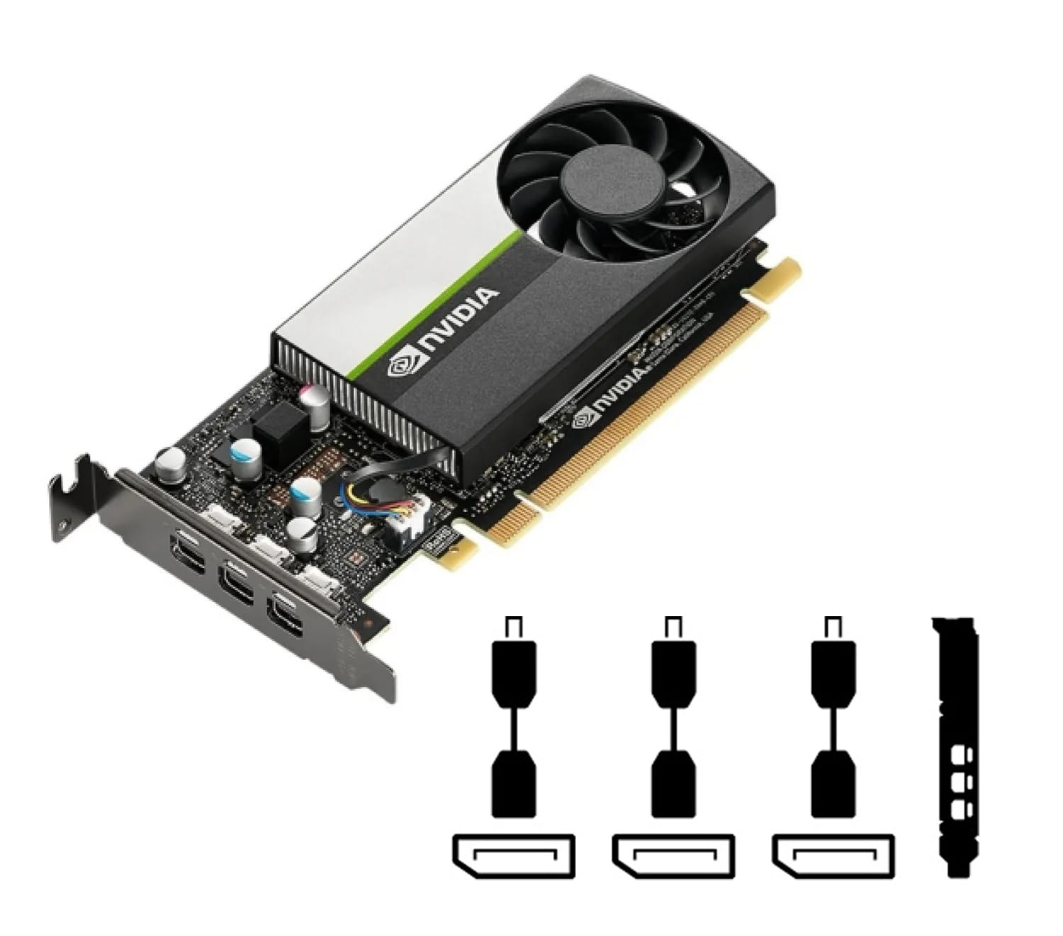 Nvidia Quadro T400 4GB Graphics Card (GDDR6, 64bit, 384 CUDA Cores, DirectX 12, 3x mDP)  With 3x mDP to DP adapters and a High & Low-Profile Bracket (New)(Renewed)