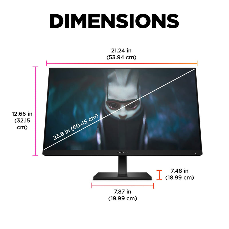 HP OMEN 24 Gaming Monitor, 23.8'' Full HD IPS 165hz, Gaming Console Compatible, 2x HDMI 2.0, 1x DisplayPort 1.4, AMD FreeSync Premium, Tilt, Pivot & height adjustments, VESA Mountable, Black (Renewed)