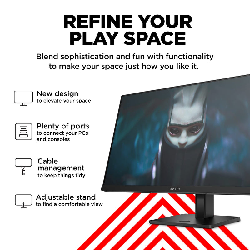HP OMEN 24 Gaming Monitor, 23.8'' Full HD IPS 165hz, Gaming Console Compatible, 2x HDMI 2.0, 1x DisplayPort 1.4, AMD FreeSync Premium, Tilt, Pivot & height adjustments, VESA Mountable, Black (Renewed)