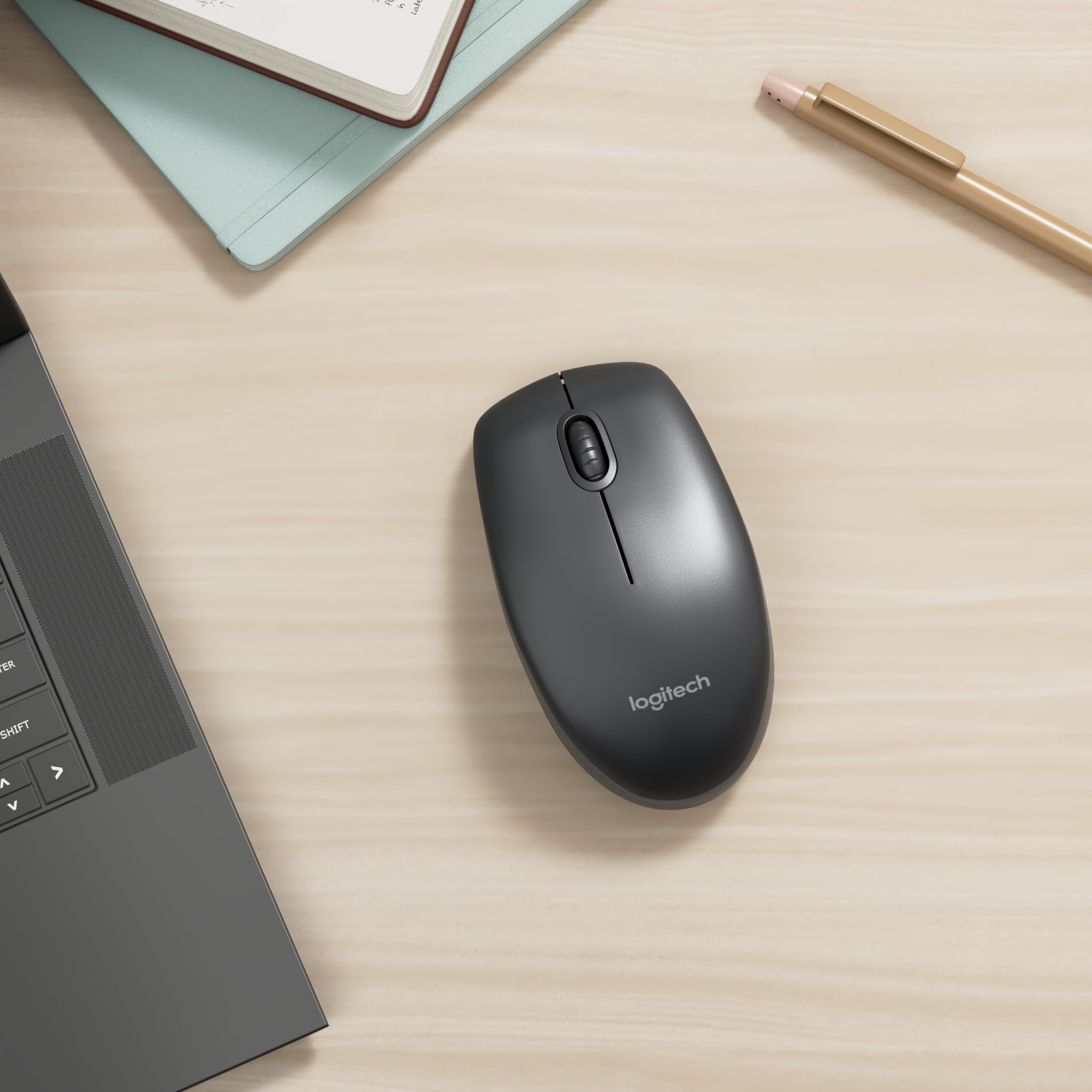 Logitech B100 Maus mit Kabel, USB-Anschluss, 800 DPI Optischer Sensor, 3 Tasten, Für Links- und Rechtshänder, PC/Mac - Schwarz