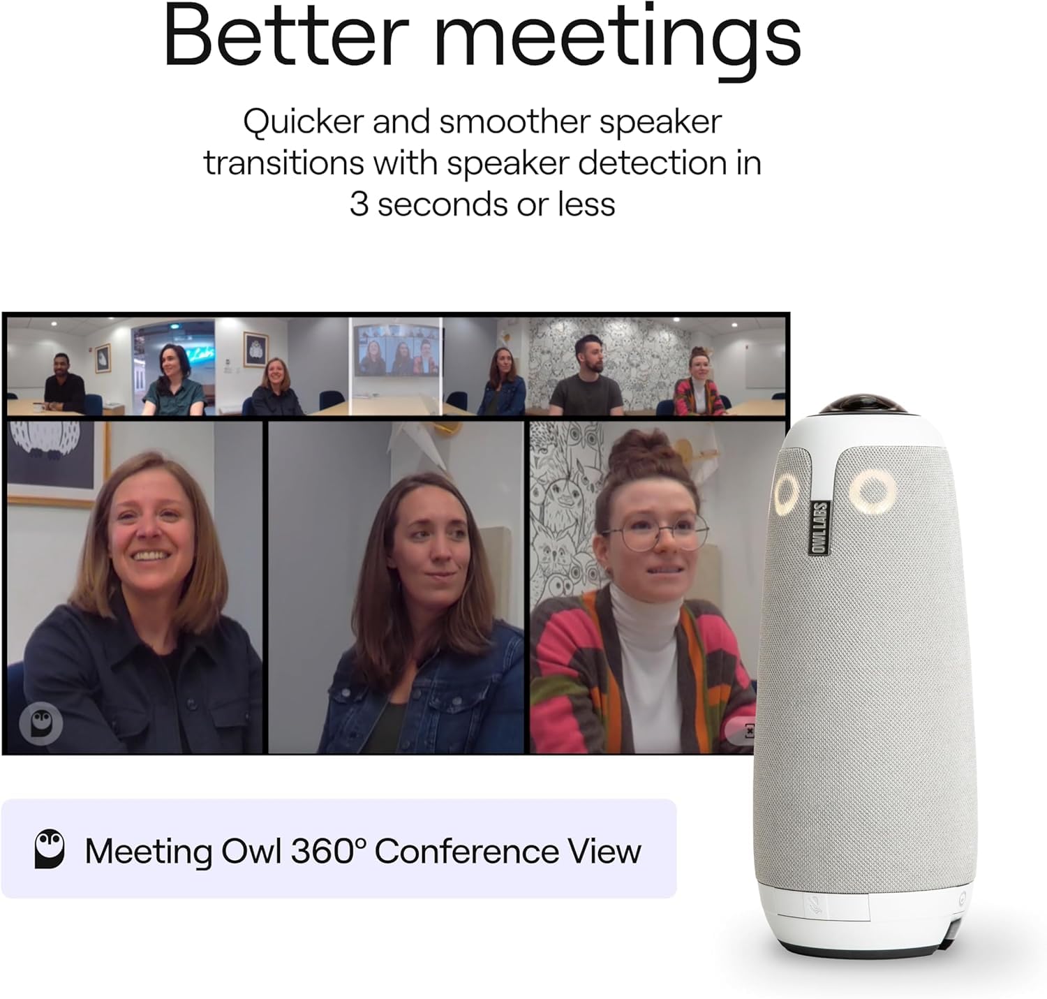 Owl Labs Meeting Owl 3-360° 1080p FullHD Video Conferencing Camera, AI Speaker-Tracking, 18ft Mic Pickup - Certified for Teams, Supports Zoom, Google Meet & More - Easy Plug & Play Setup (Renewed)