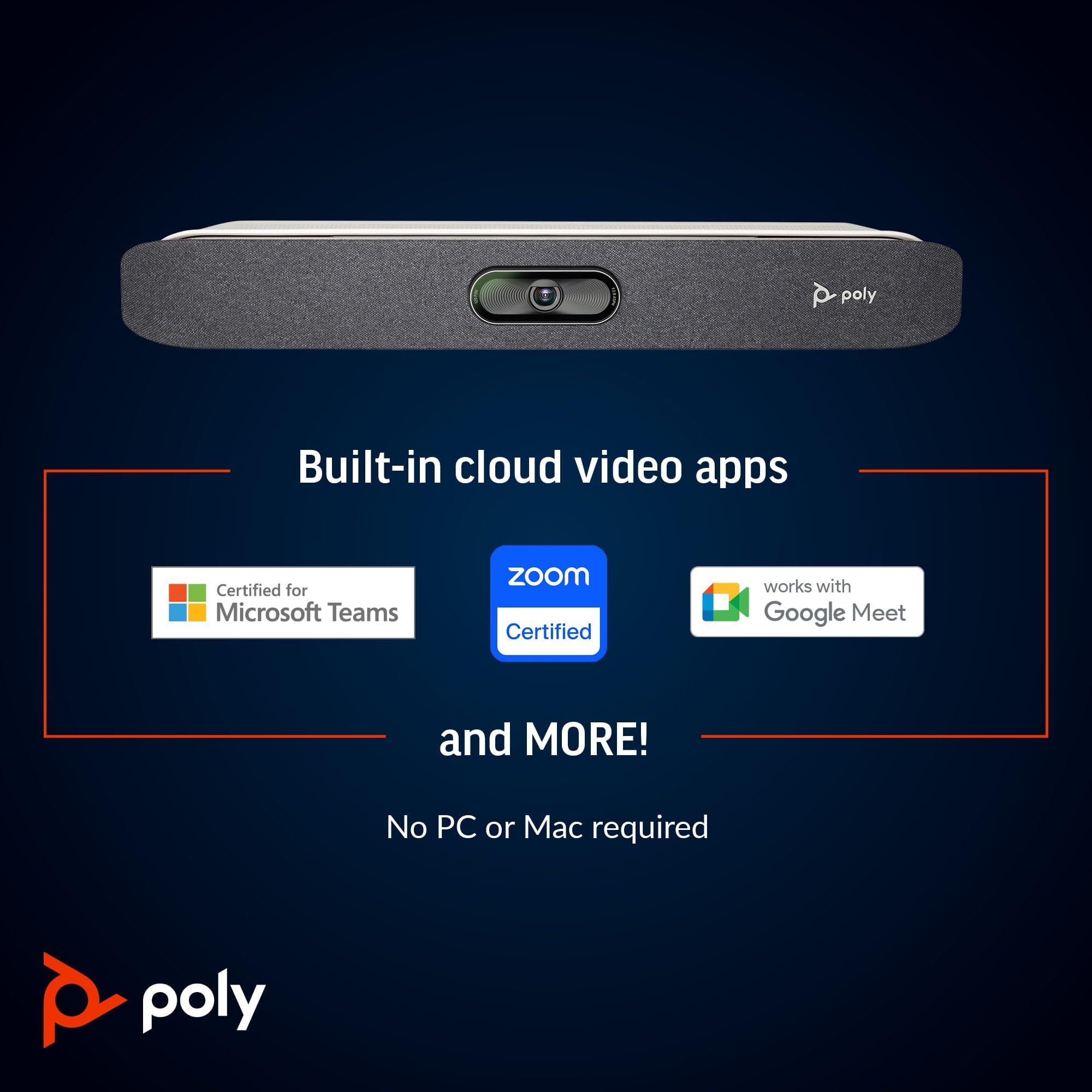 Poly Studio X30 All-in-One 4K UHD Video Conferencing Camera Bar, Smart Camera, 5x Zoom, 110º FOV, Integrated Speaker, 4 MEMS Microphones, Lens, Certified for Zoom, Teams & Meet (New)(Renewed)