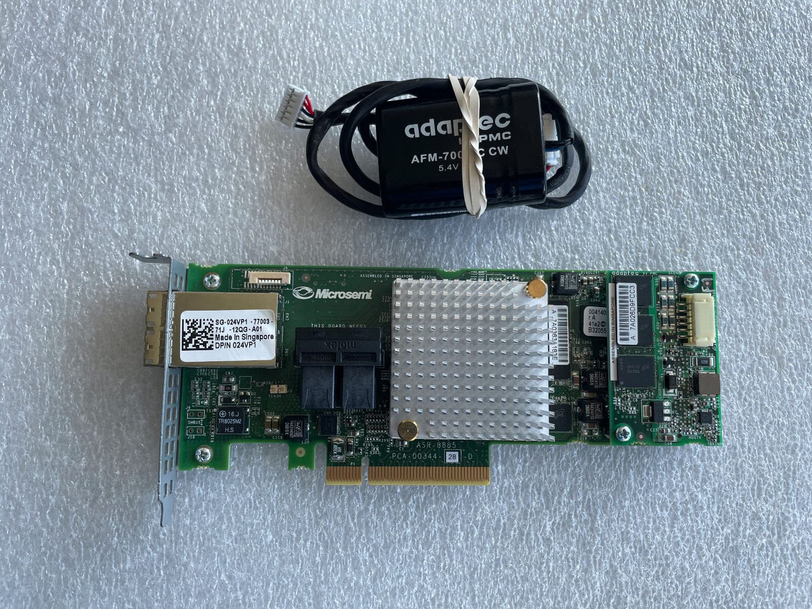 Adaptec ASR-8885 12GB/s HBA Raid Controller Kit w/Cache Daughterboard + Battery Backup Unit.