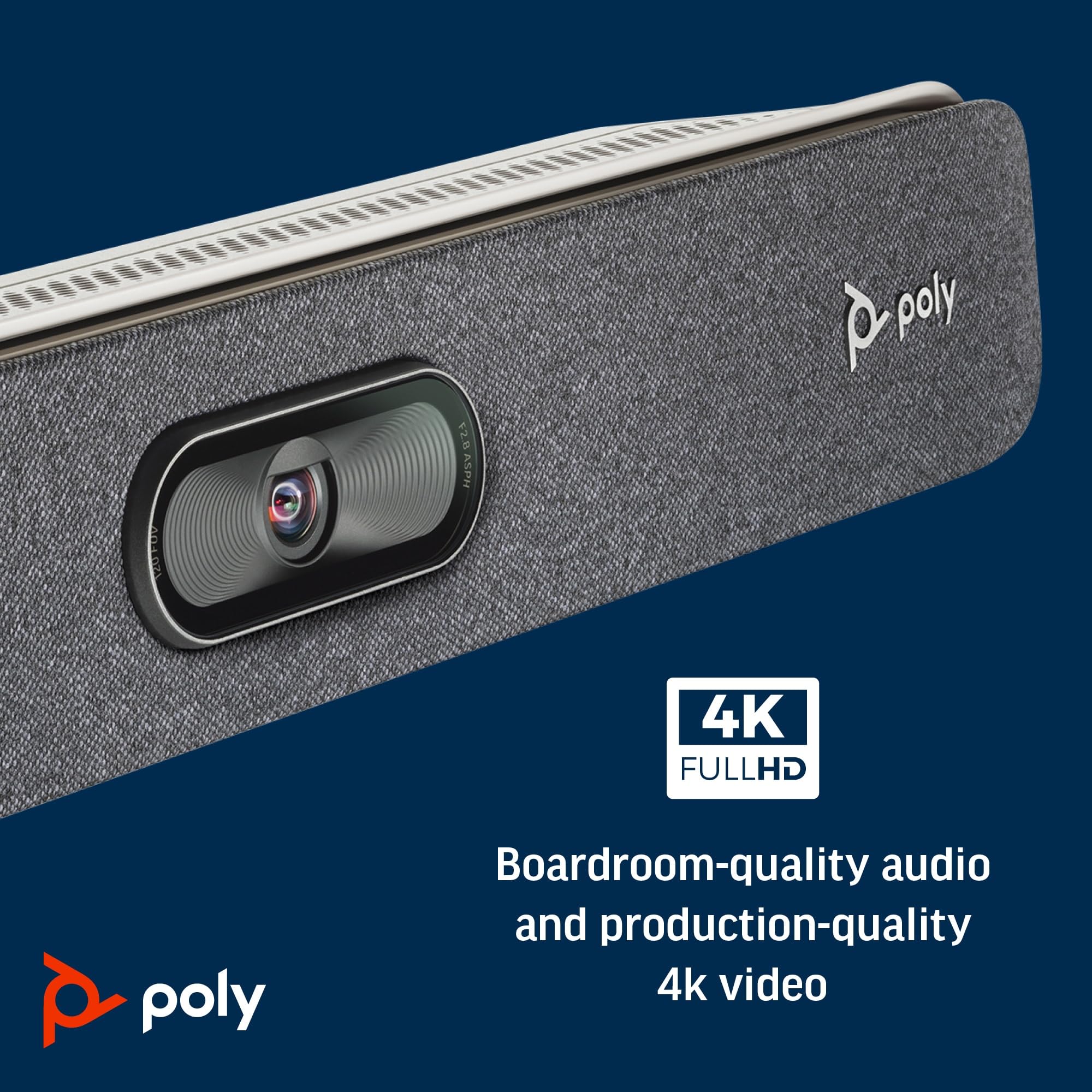 Poly Studio X30 All-in-One 4K UHD Video Conferencing Camera Bar, Smart Camera, 5x Zoom, 110º FOV, Integrated Speaker, 4 MEMS Microphones, Lens, Certified for Zoom, Teams & Meet (New)(Renewed)