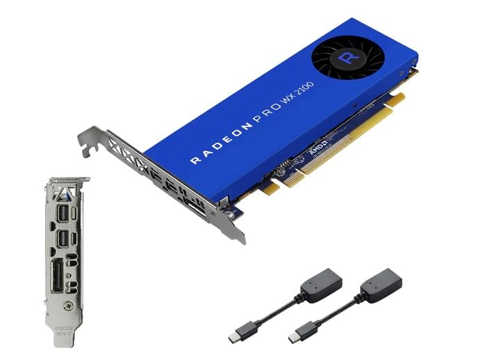 Dell AMD Radeon Pro WX 2100 2GB GDDR5 graphics card – 1.25 TFLOPs, 512 Cores, 64-bit, 48 GB/s, PCIe® 3.0 x8, Low and High Profile Bracket, 1x DisplayPort, 2x mini-DisplayPort adapters (Renewed)