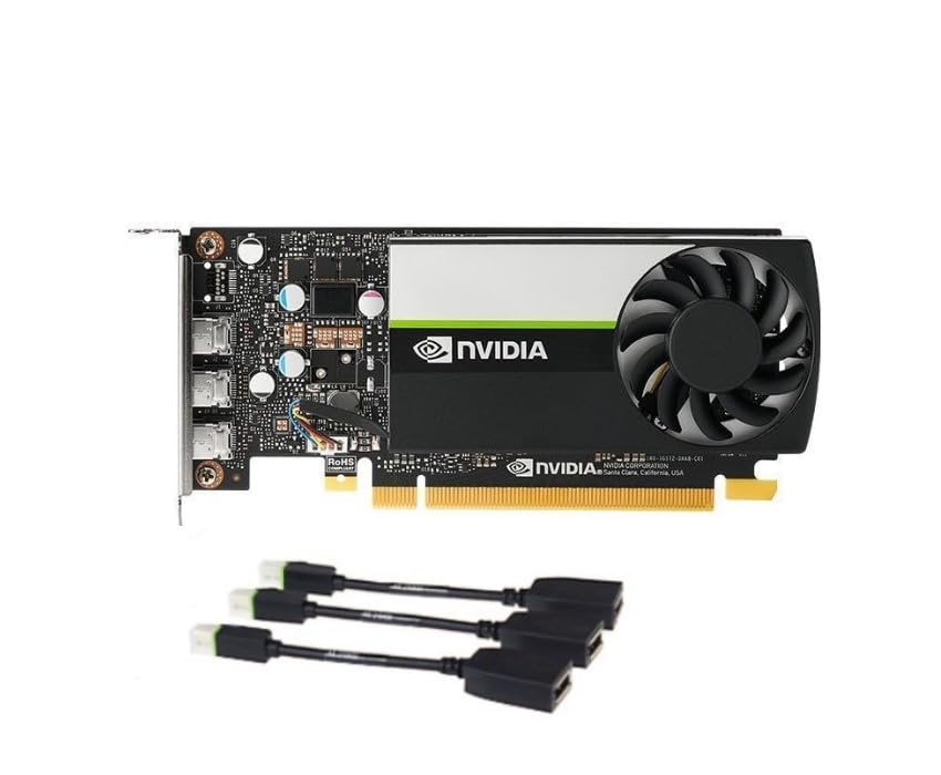 Nvidia Quadro T400 4GB Graphics Card (GDDR6, 64bit, 384 CUDA Cores, DirectX 12, 3x mDP) – With 3x mDP to DP adapters and a High & Low-Profile Bracket (Renewed)