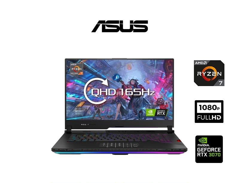Asus ROG STRIX Scar 15 165Hz Gaming Laptop - AMD Ryzen 7-5800H (8 Cores, 4.4GHz), NVIDIA GeForce RTX 3070, 32GB DDR4, 1TB SSD, WIFI 6 & BT 5.1, Windows 10 Pro – UK RGB Backlit Keyboard (Renewed)