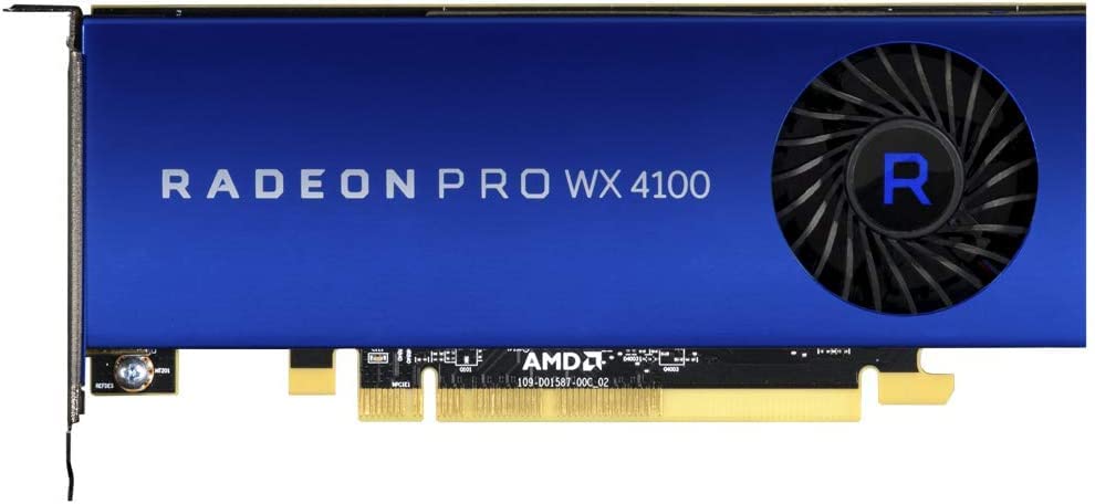 HP AMD Radeon Pro WX 4100 4GB GDDR5 graphics card – 2.46 TFLOPs, 1024 Cores, 128-bit, 96 GB/s, PCIe® 3.0 x16, Low and High Profile Bracket, 4x Mini-DP to DP Adapters