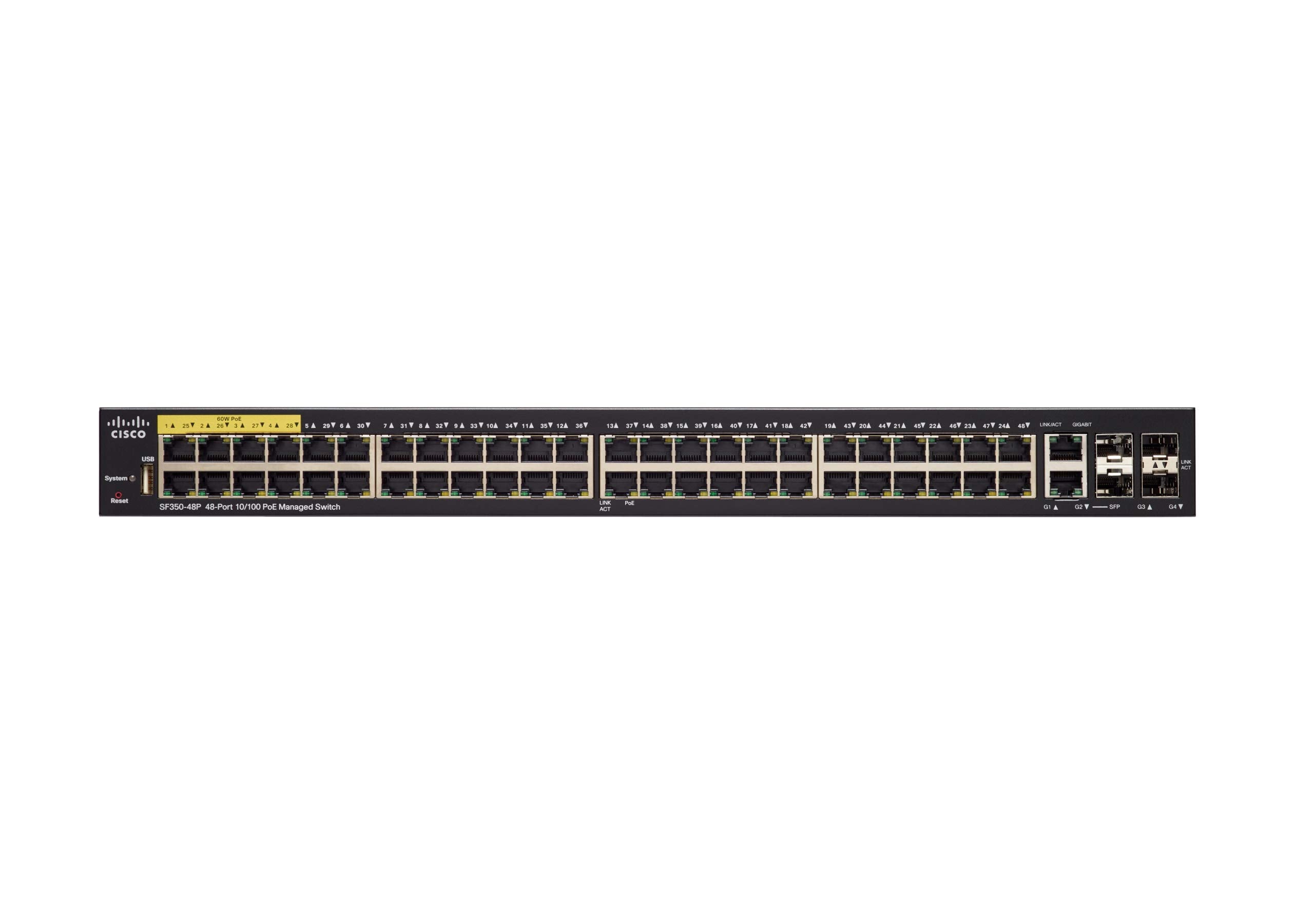 Cisco SF350-48P Managed Switch | 48 10/100 Ports | 382W PoE | 4 Gigabit Ethernet (GbE) Combo SFP | Limited Lifetime Protection (SF350-48P-K9-UK)